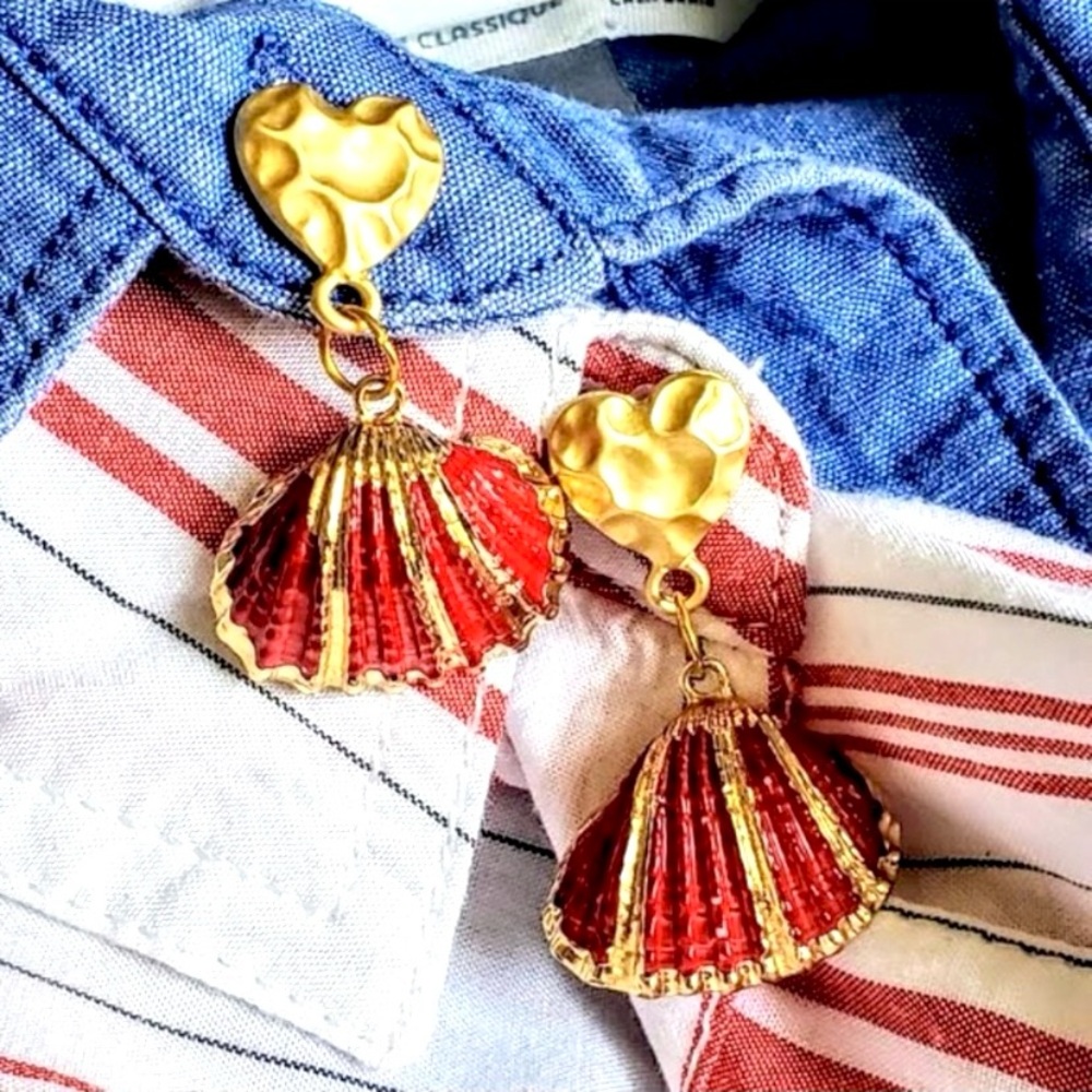 Red Calypso Shell Earrings